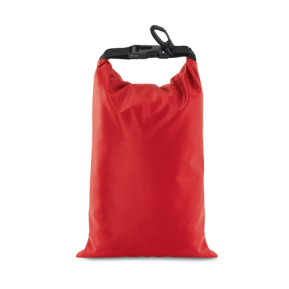 PURUS promotional travel accessory in red (detail view) with custom logo branding