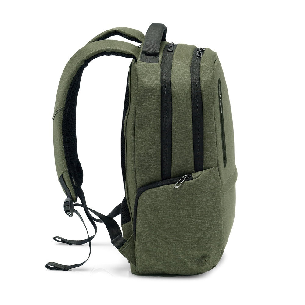 BOSTON promotional laptop bag in dark green (detail view) with custom logo branding