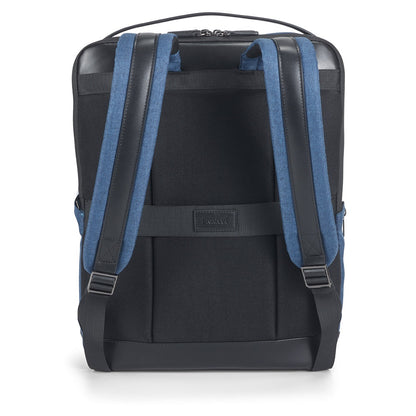 MOTION BACKPACK promotional laptop bag in blue (detail view) with custom logo branding