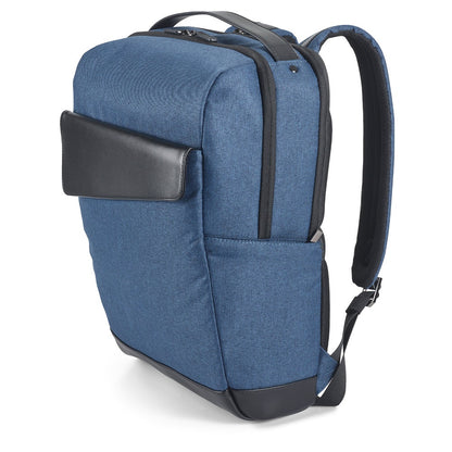 MOTION BACKPACK promotional laptop bag in blue (detail view) with custom logo branding