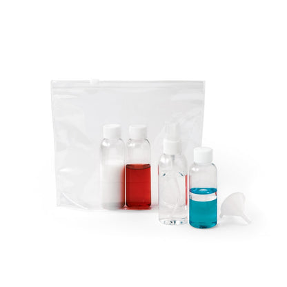 DENIRO promotional personal care item in transparent (detail view) with custom logo branding