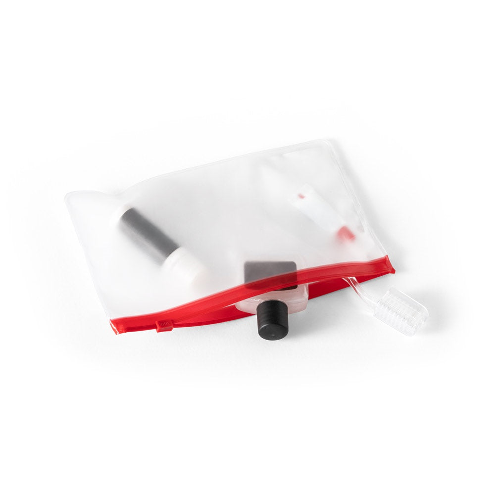 INGRID promotional personal care item in red (detail view) with custom logo branding