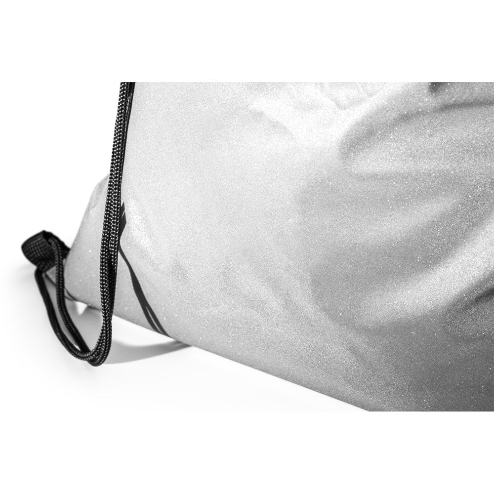 SYROS promotional tote bag in satin silver (detail view) with custom logo branding