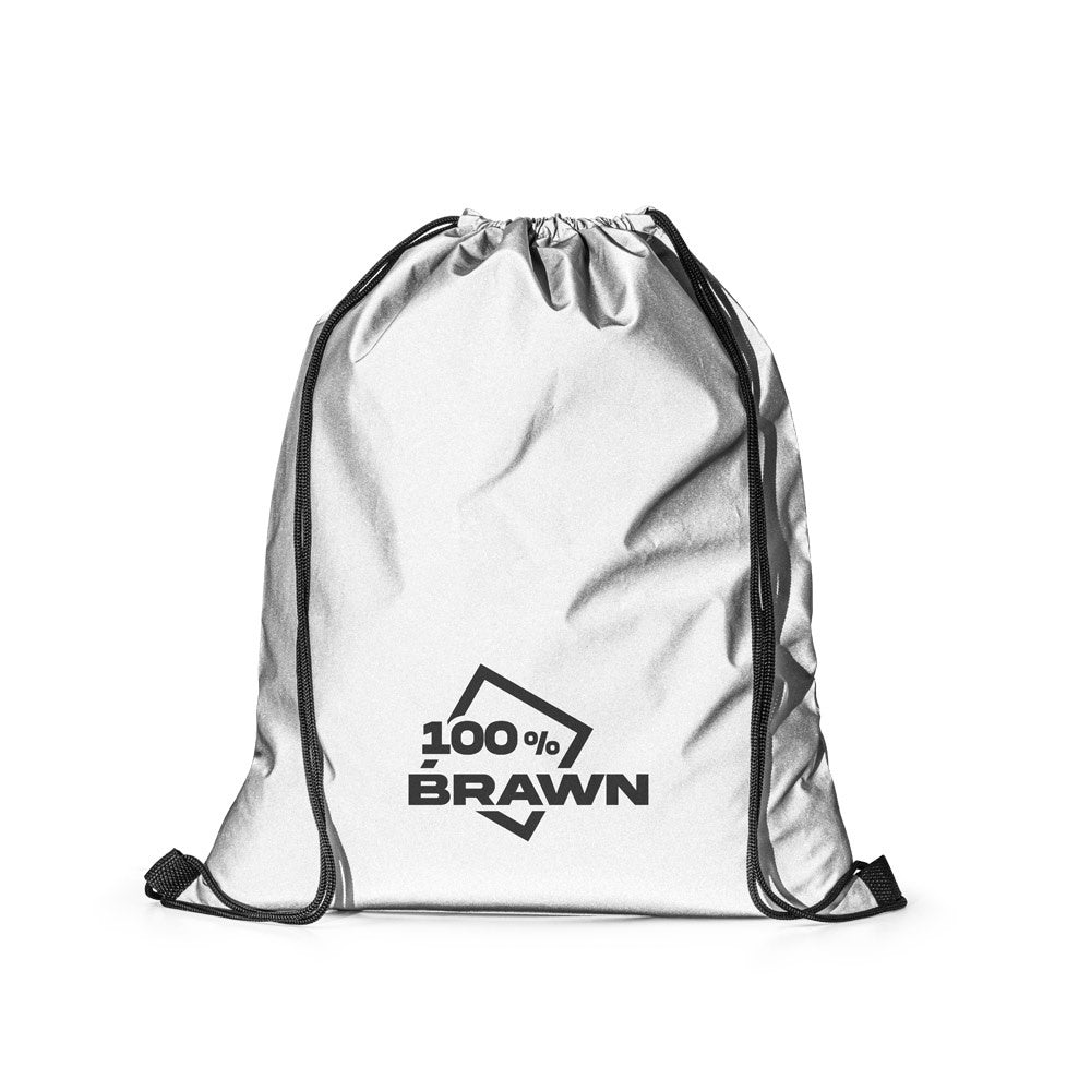 SYROS promotional tote bag in satin silver with custom logo branding