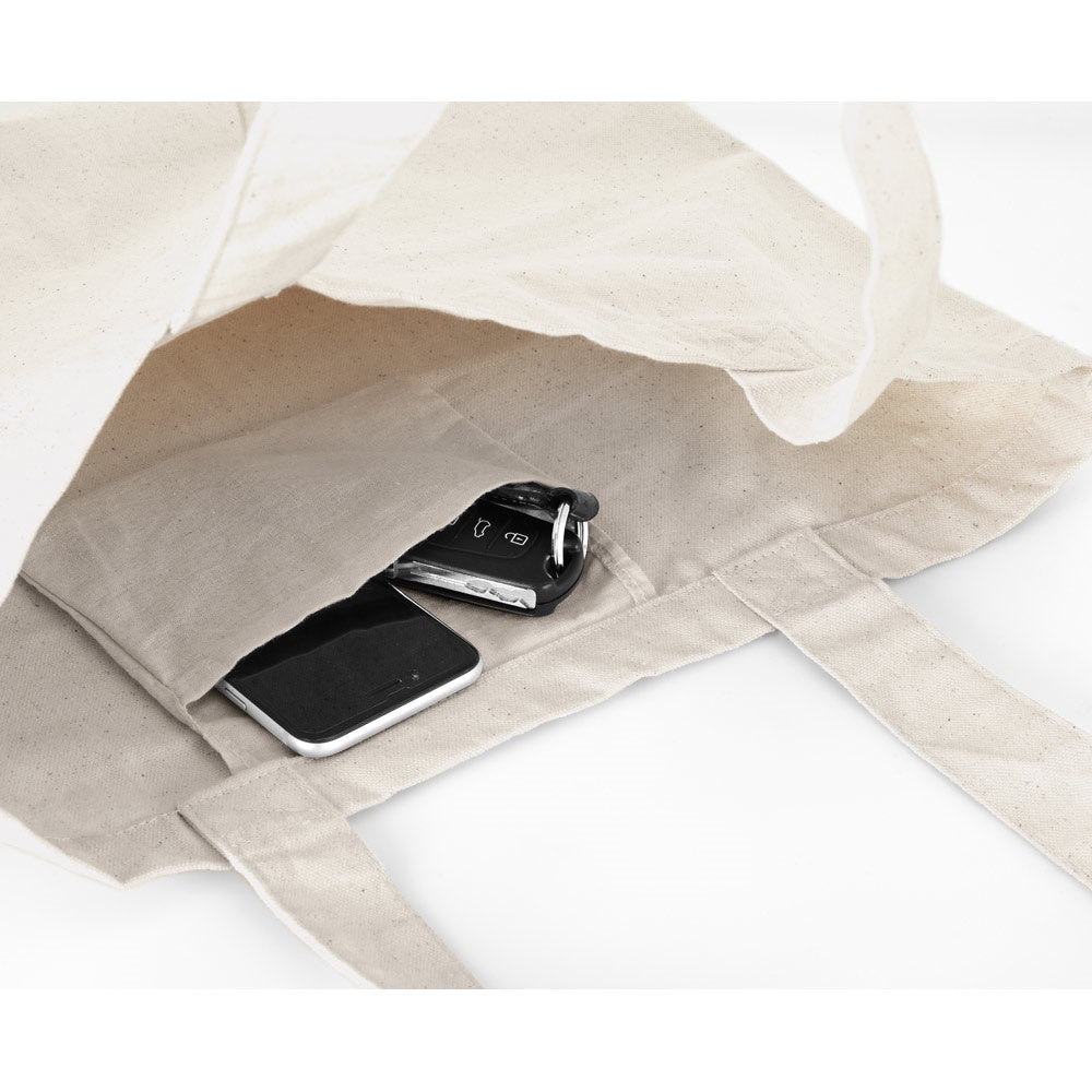 BETO promotional tote bag in light natural (detail view) with custom logo branding