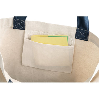 EDMONTON promotional tote bag in blue (detail view) with custom logo branding