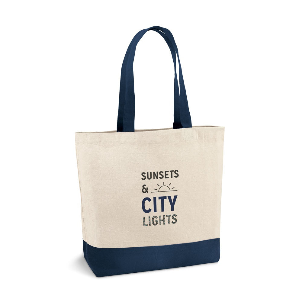 EDMONTON promotional tote bag in blue with custom logo branding