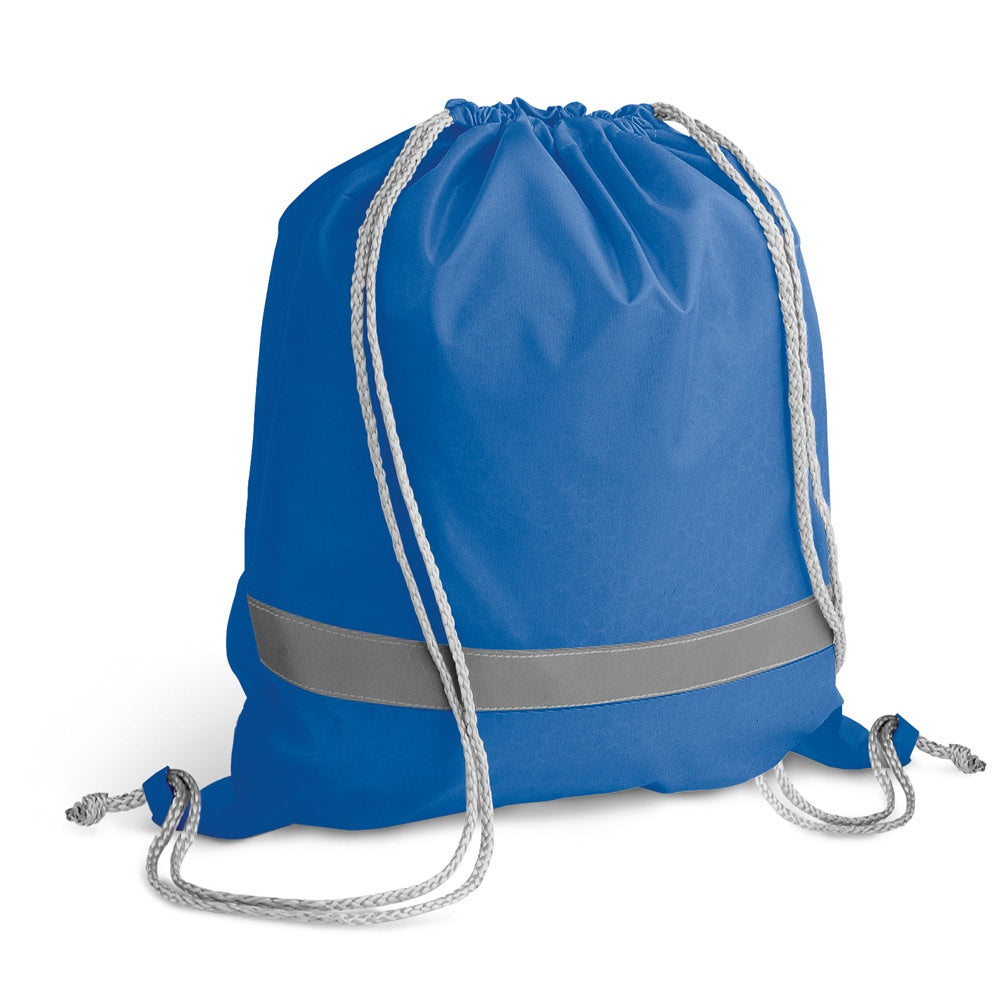 RULES promotional drawstring bag in royal blue with custom logo branding