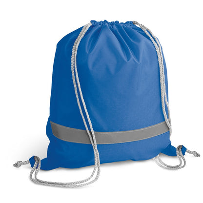 RULES promotional drawstring bag in royal blue with custom logo branding