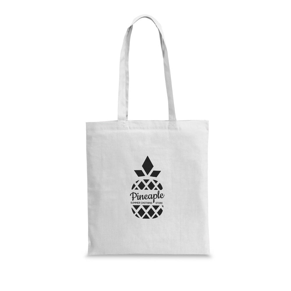 WHARF promotional tote bag in white with custom logo branding
