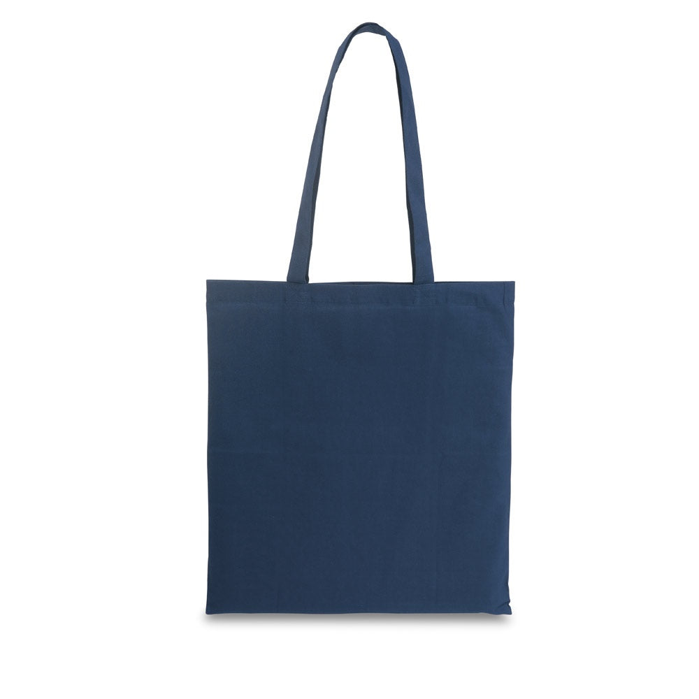 WHARF promotional tote bag in navy blue with custom logo branding