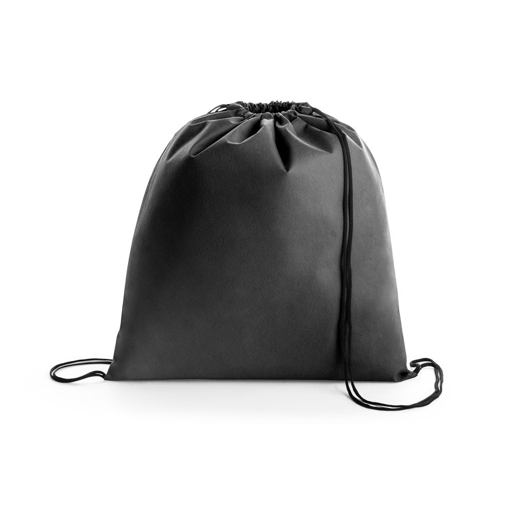 BOXP promotional drawstring bag in black with custom logo branding