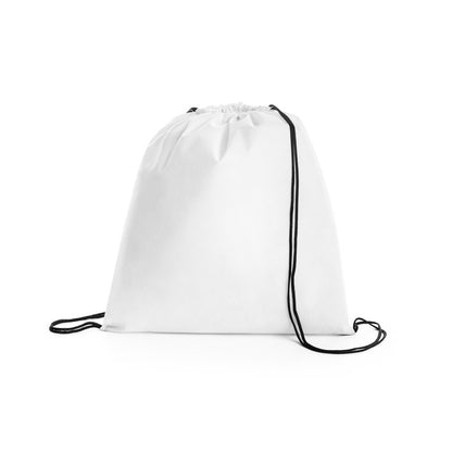 BOXP promotional drawstring bag in white with custom logo branding