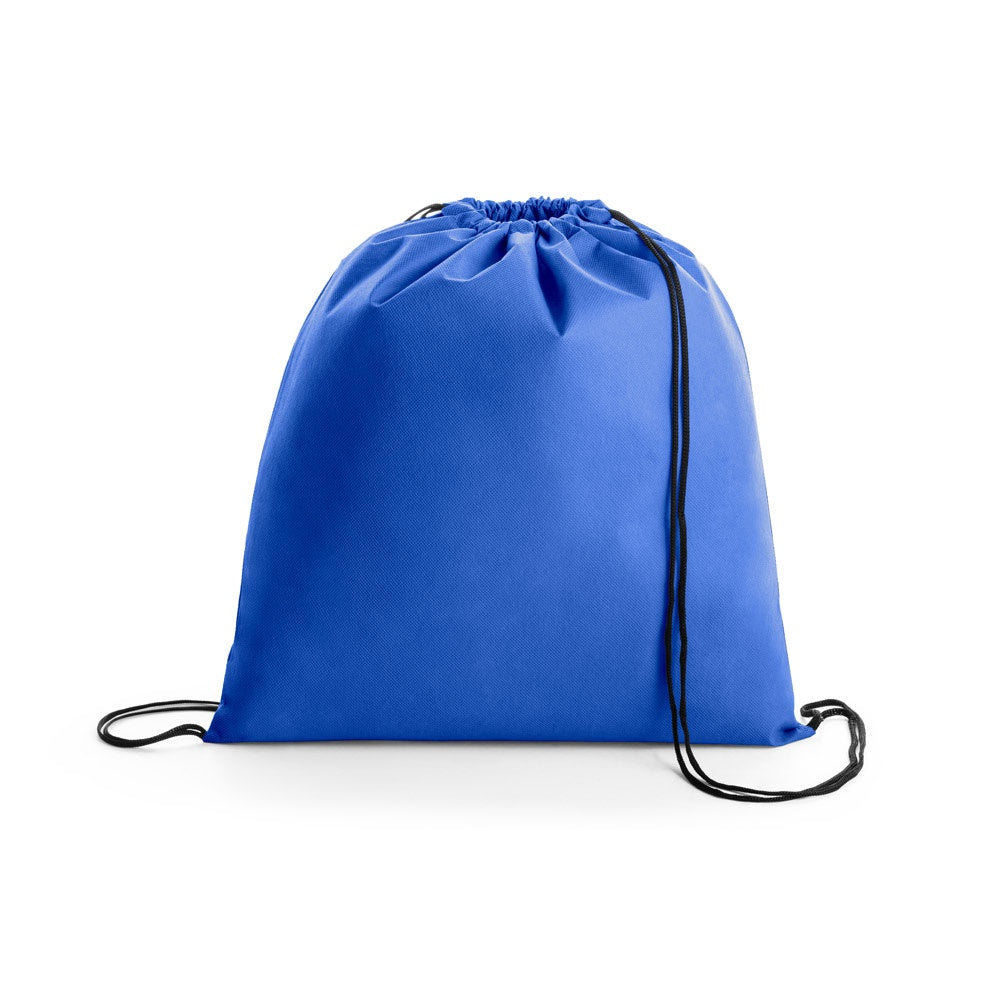 BOXP promotional drawstring bag in royal blue with custom logo branding