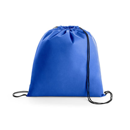 BOXP promotional drawstring bag in royal blue with custom logo branding