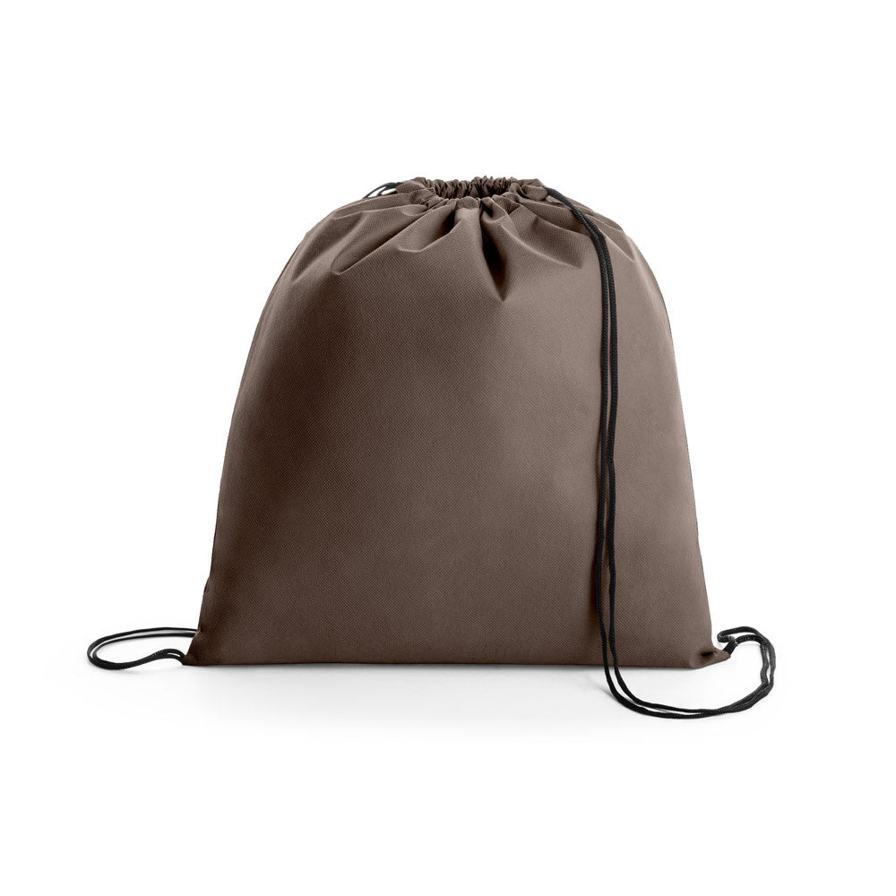 BOXP promotional drawstring bag in dark brown with custom logo branding