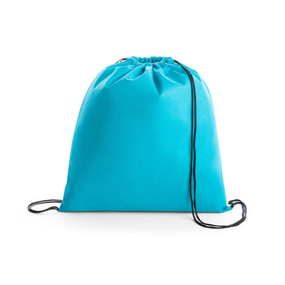 BOXP promotional drawstring bag in light blue with custom logo branding