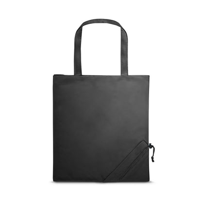 SHOPS promotional tote bag in black with custom logo branding