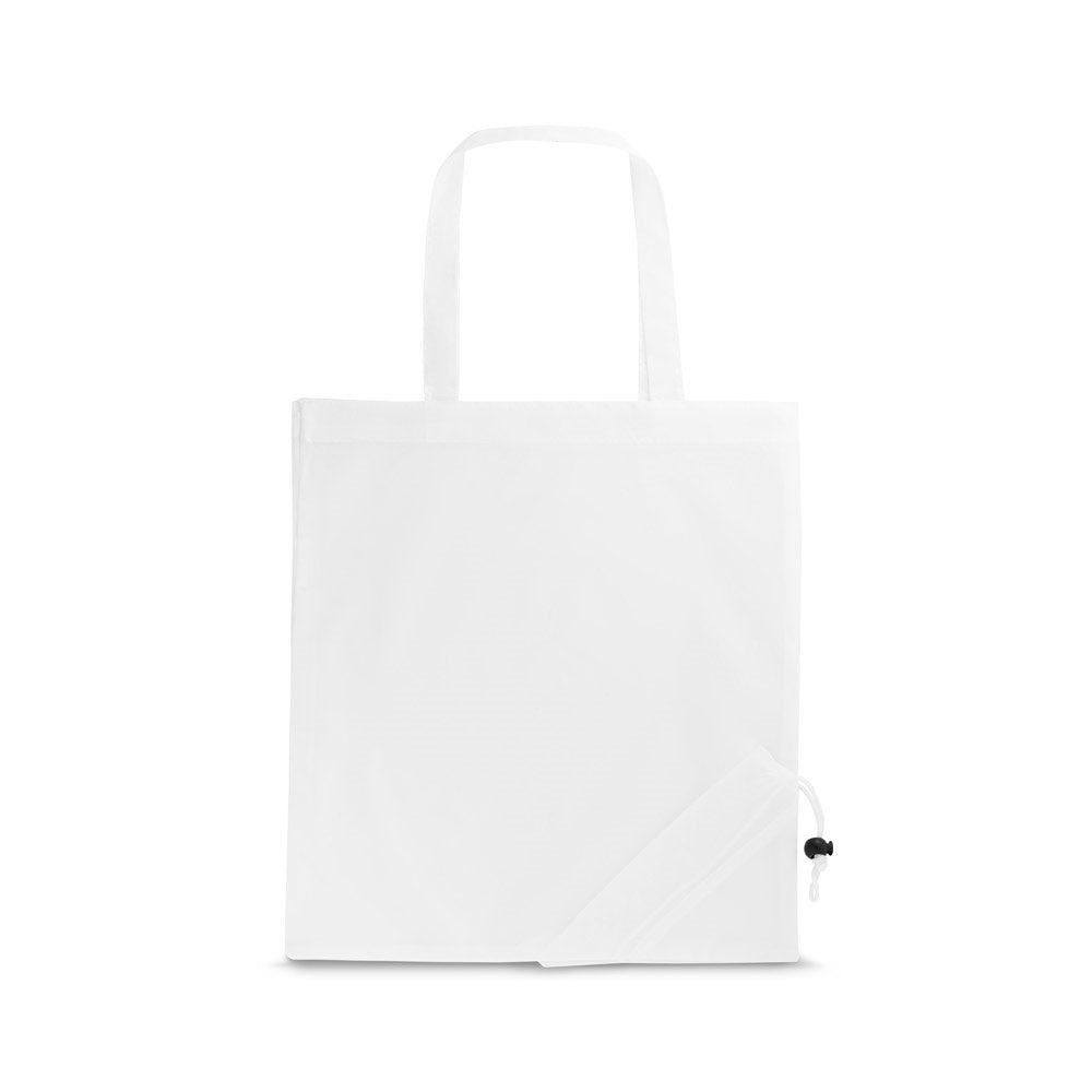 SHOPS promotional tote bag in white with custom logo branding
