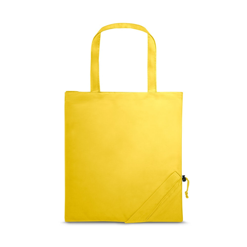SHOPS promotional tote bag in yellow with custom logo branding