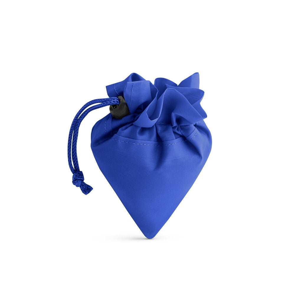 SHOPS promotional tote bag in royal blue (detail view) with custom logo branding