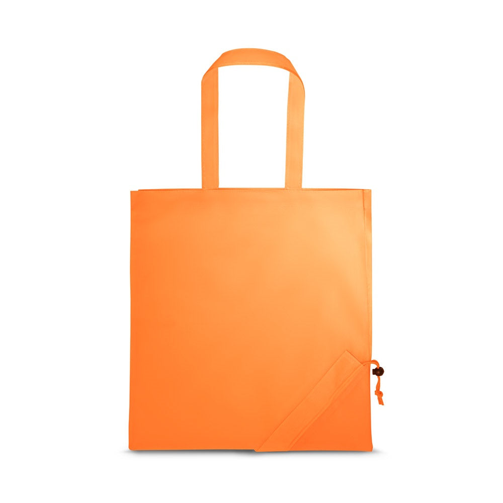 SHOPS promotional tote bag in orange with custom logo branding