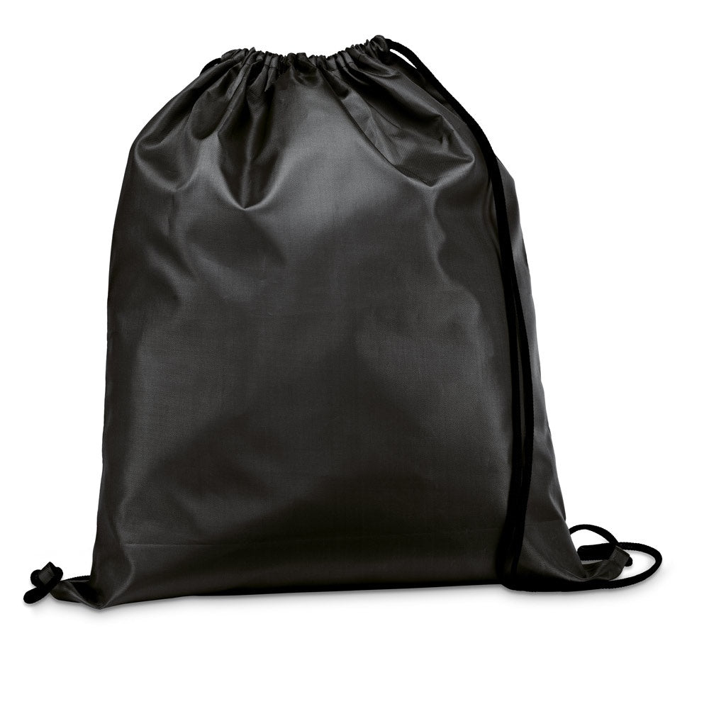CARNABY promotional drawstring bag in black with custom logo branding