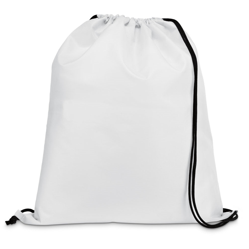 CARNABY promotional drawstring bag in white with custom logo branding