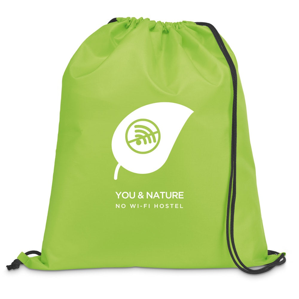 CARNABY promotional drawstring bag in light green with custom logo branding