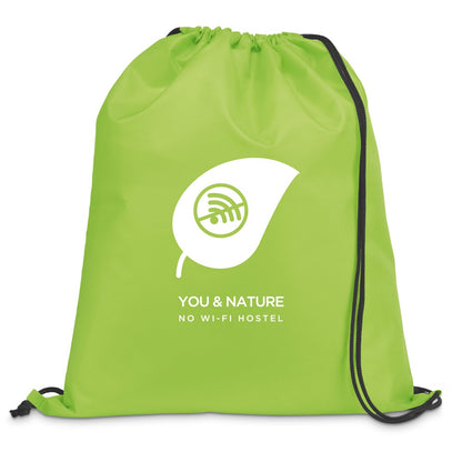 CARNABY promotional drawstring bag in light green with custom logo branding