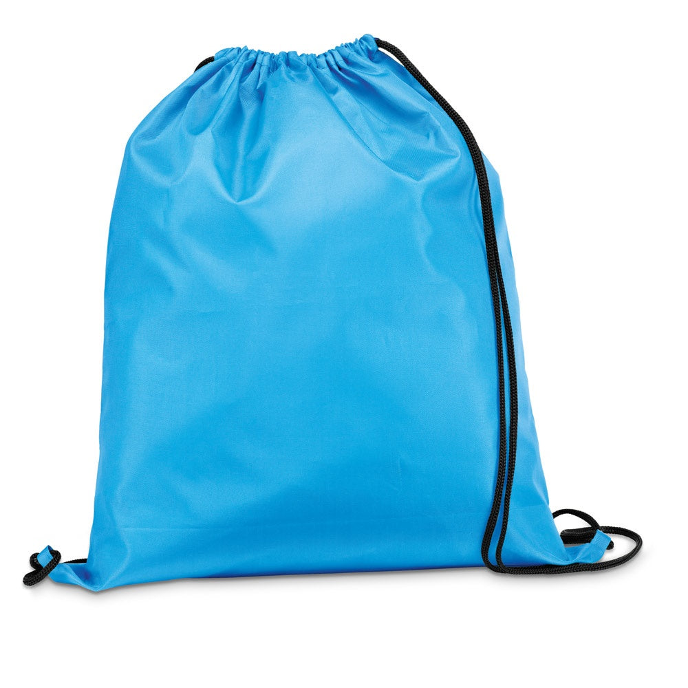 CARNABY promotional drawstring bag in light blue with custom logo branding