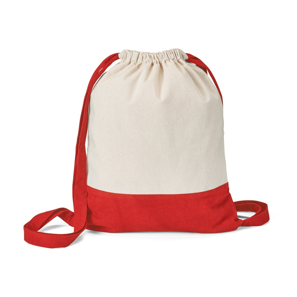 ROMFORD promotional drawstring bag in red with custom logo branding