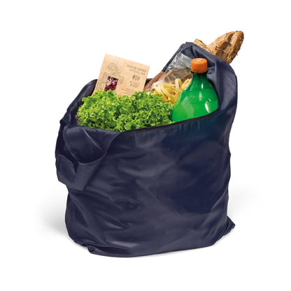 PLAKA promotional tote bag in navy blue (detail view) with custom logo branding