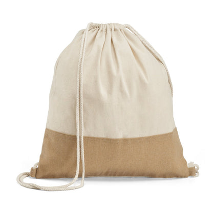 SABLON promotional drawstring bag in natural (detail view) with custom logo branding