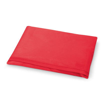 FOLA promotional tote bag in red (detail view) with custom logo branding