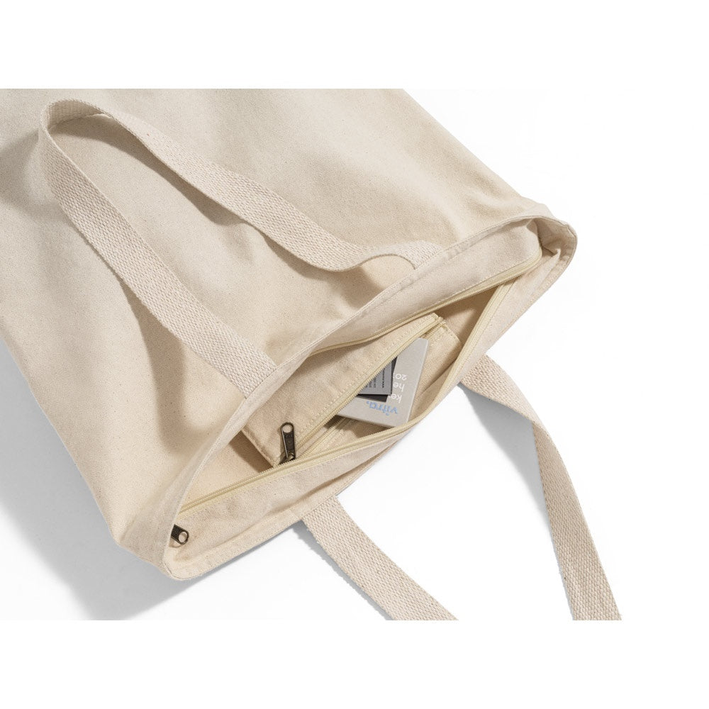 HACKNEY promotional tote bag in light natural (detail view) with custom logo branding