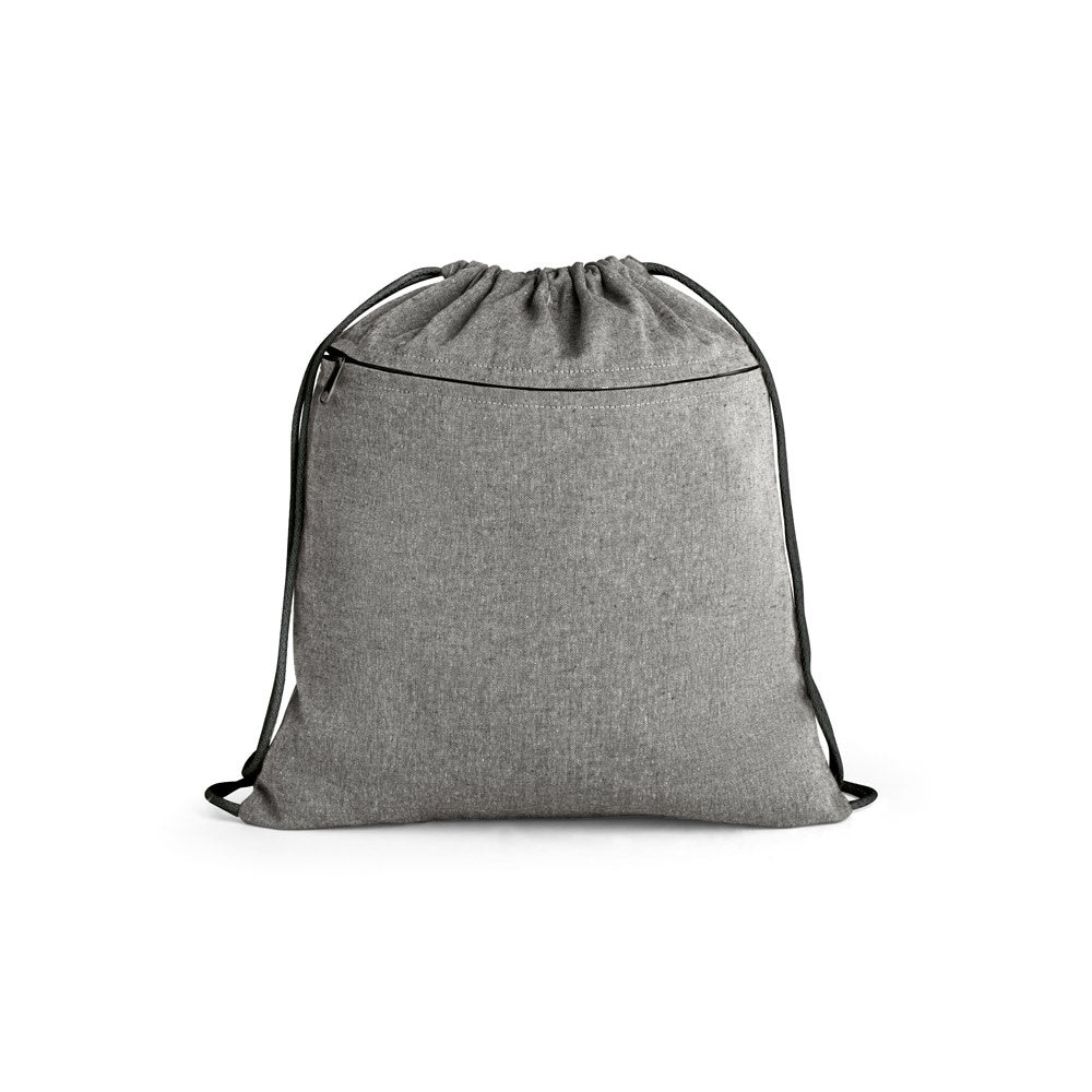 CHANCERY promotional drawstring bag in black (detail view) with custom logo branding
