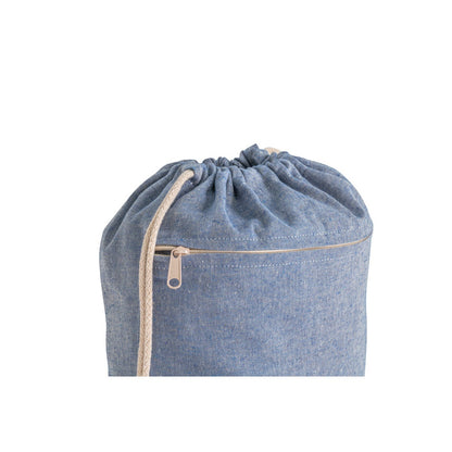 CHANCERY promotional drawstring bag in blue (detail view) with custom logo branding