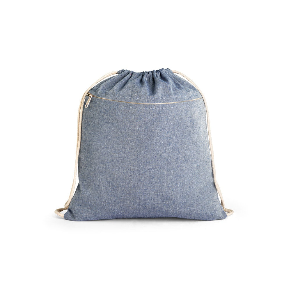 CHANCERY promotional drawstring bag in blue with custom logo branding