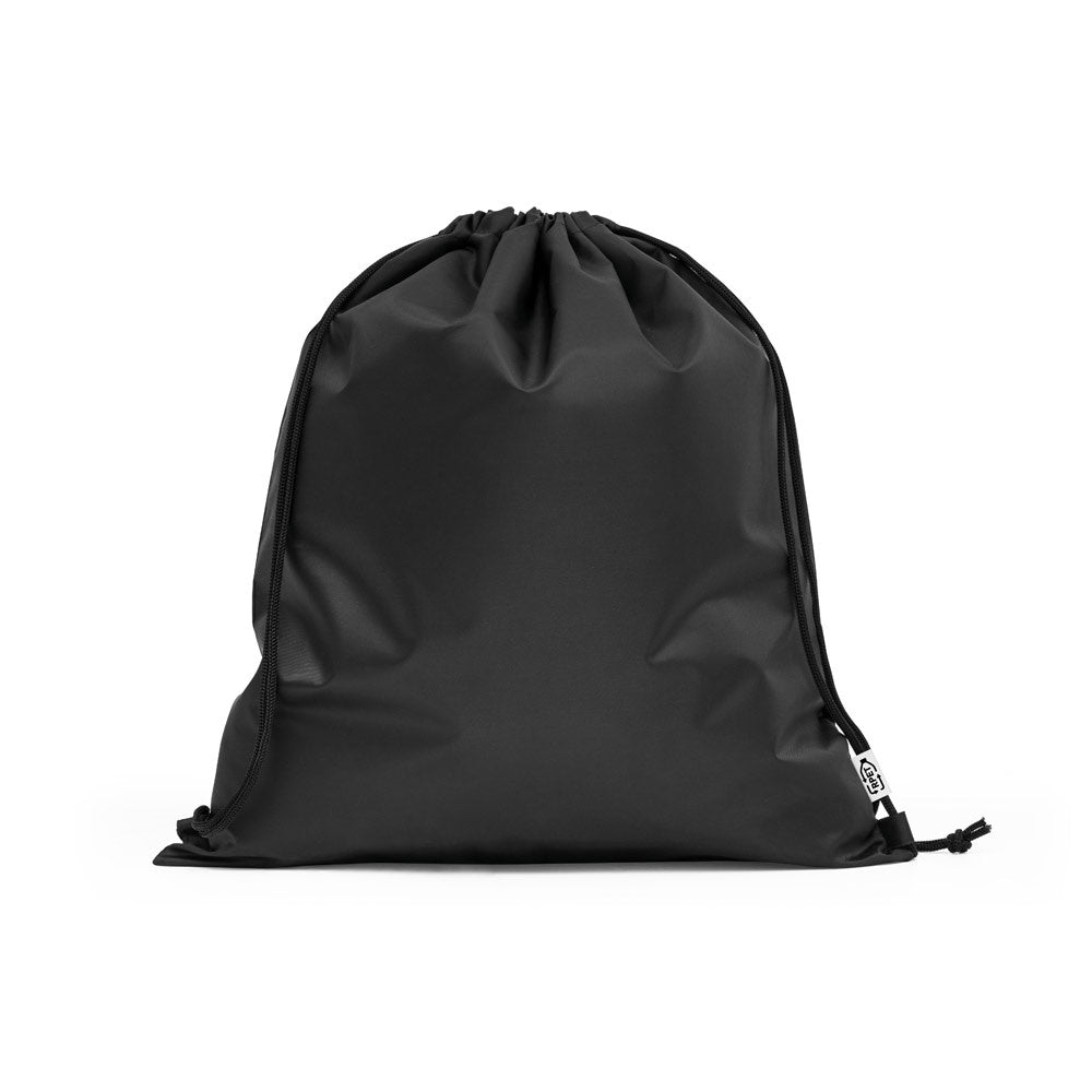 PEMBA promotional drawstring bag in black with custom logo branding