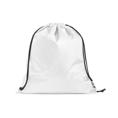 PEMBA promotional drawstring bag in white with custom logo branding