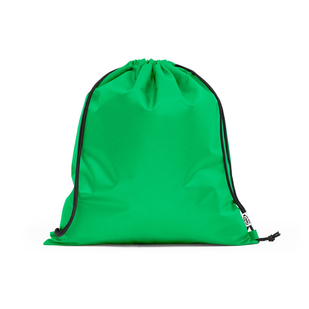PEMBA promotional drawstring bag in green with custom logo branding