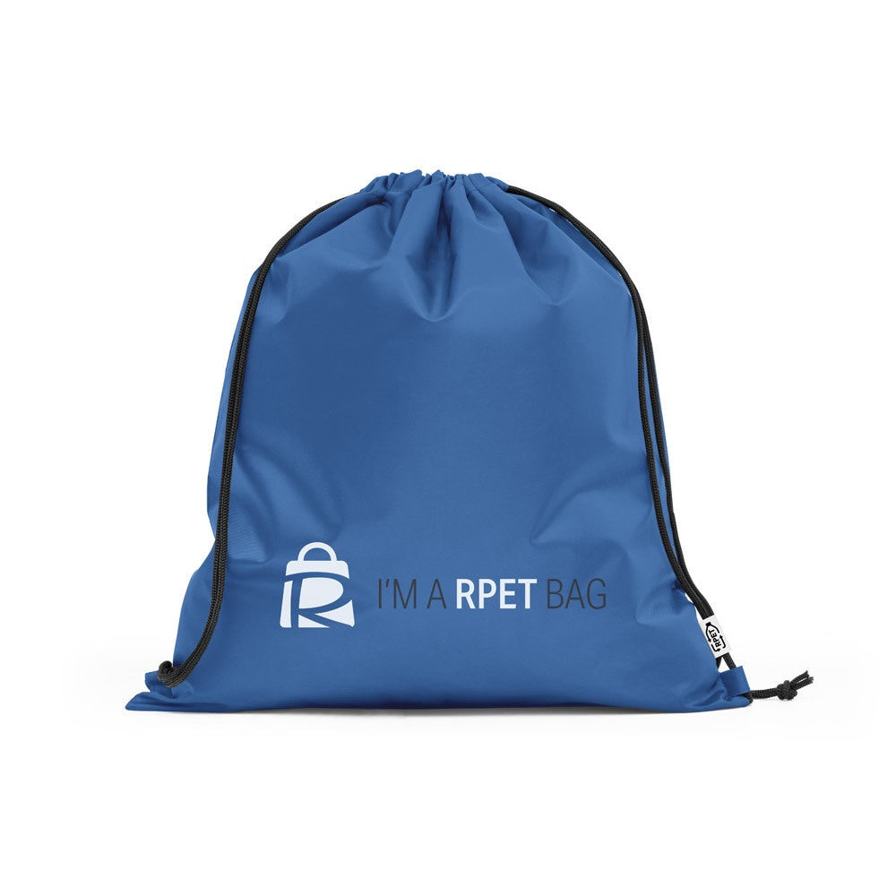 PEMBA promotional drawstring bag in royal blue with custom logo branding