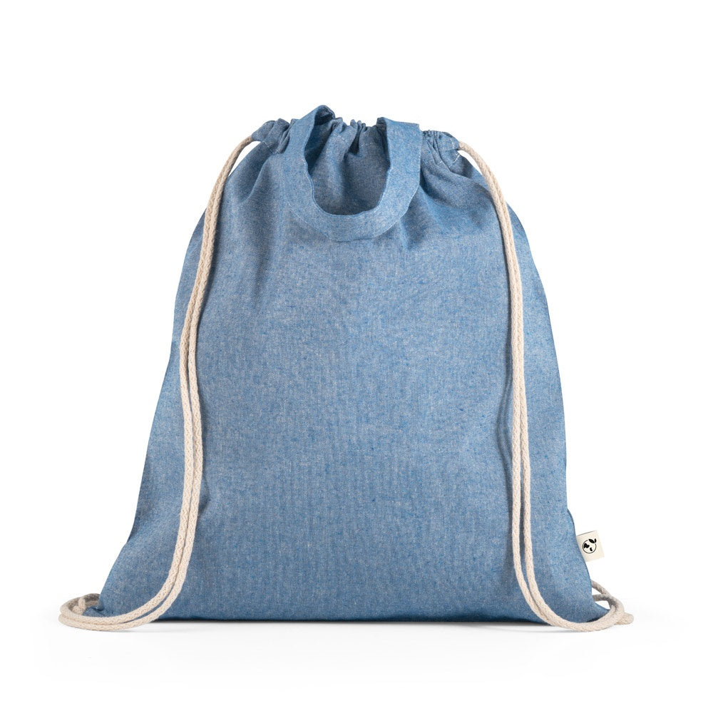 RISSANI promotional drawstring bag in blue with custom logo branding