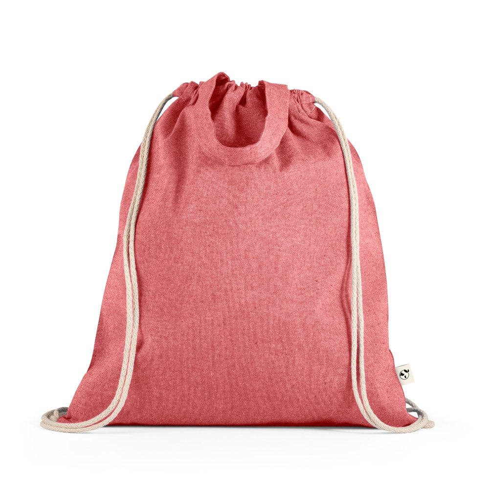 RISSANI promotional drawstring bag in red with custom logo branding