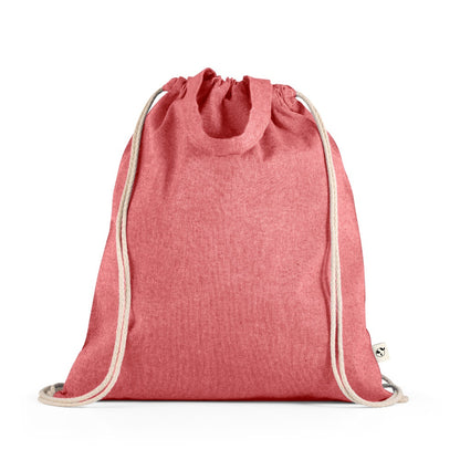 RISSANI promotional drawstring bag in red with custom logo branding