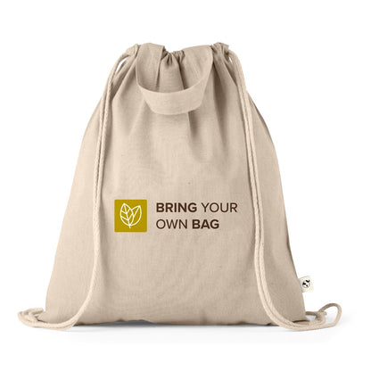 RISSANI promotional drawstring bag in natural with custom logo branding