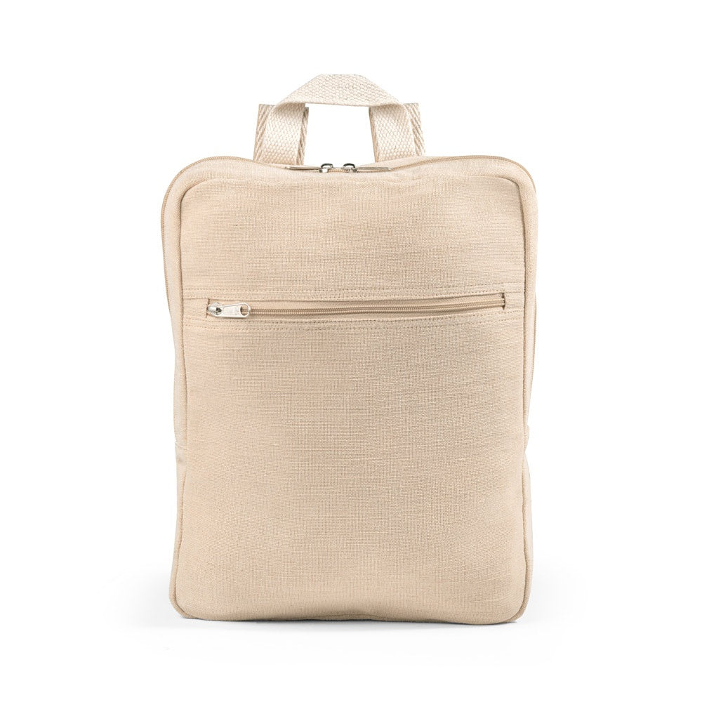 MARBELLA promotional backpack in natural (detail view) with custom logo branding