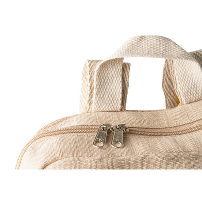 MARBELLA promotional backpack in natural (detail view) with custom logo branding