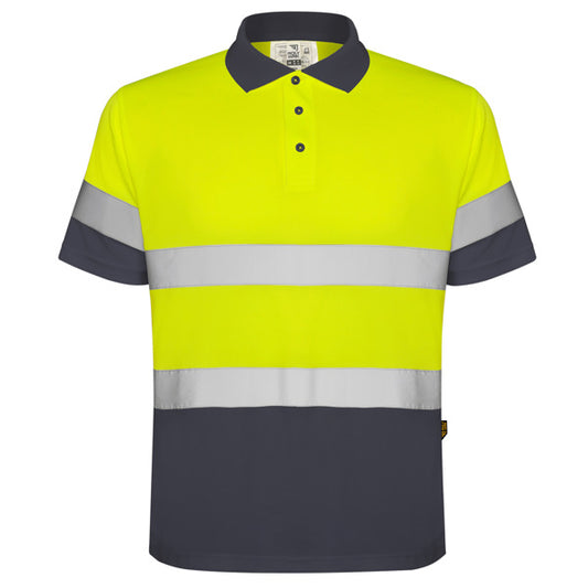 ROLY WRK POLARIS Men's high-visibility polo shirt in lead/fluor yellow - promotional clothing printed with your company logo